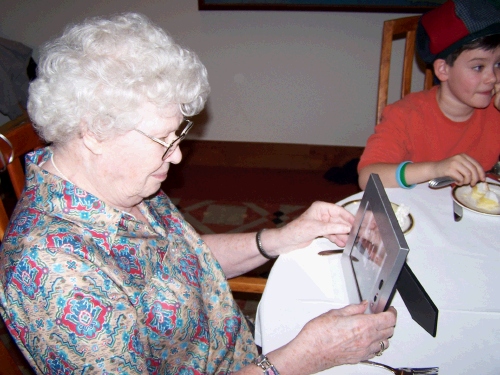 We gave Shirley a talking picture frame with the new picture of our family.