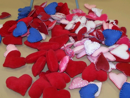 These soft "feelie hearts" are for children who have lost a loved one -- something to keep in their pockets or to hold in their hands to remind them that they are still loved by those who have gone on and those who are still here.