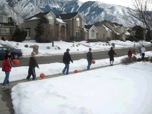 ...and we all bounced our way down to the church for the rest of our b-ball party.