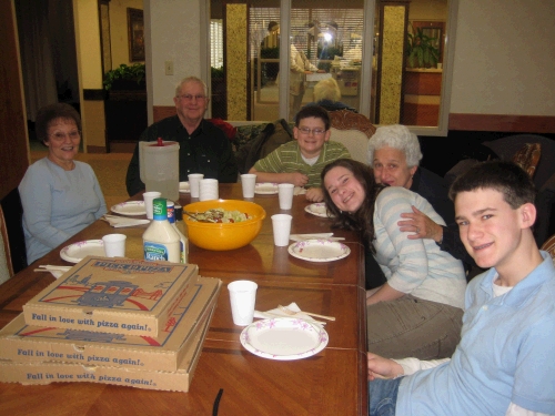 L-R Gayle and David Brown, Clark, Grandma, Madeleine and Elliot.