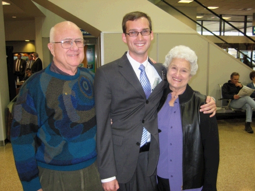 With Grandpa and Grandma.