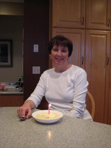 No birthday cake for me -- I chose tapioca pudding with an island of ice cream floating in it.