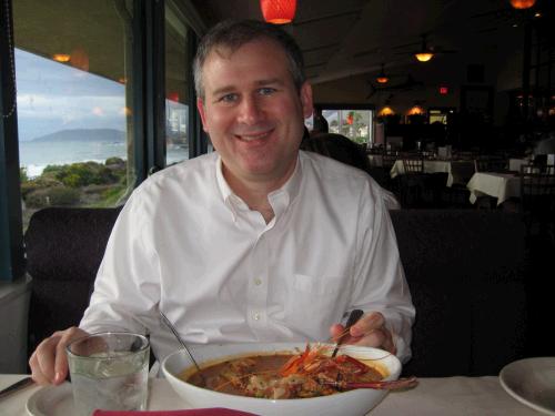 Our Valentine dinner.  Alan had Cioppino -- his favorite seafood dinner.  He "collects" them wherever we go.