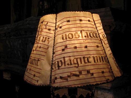 He had lamps made from actual gregorian chants.  They were pretty cool actually.