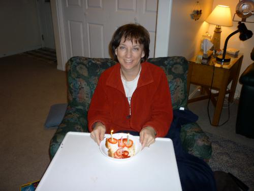 Birthday angel food cake with strawberries.  I know...it looks like all we do is eat around here -- I guess that is a bit true actually :)