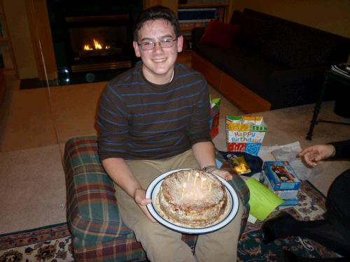 Grandma made the birthday cheesecake with a little chocolate swirled in...yum.