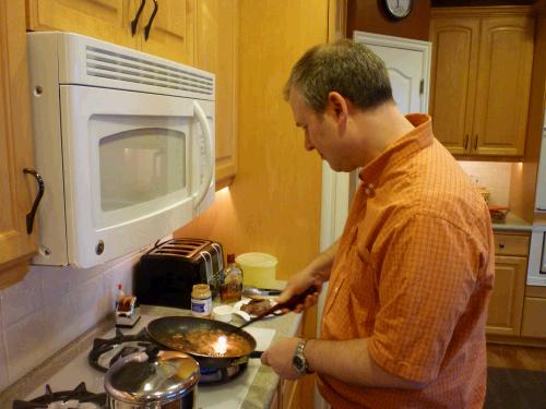 Last year for my birthday Alan made me Steak Diane, and since it was probably the most delicious thing I've ever tasted, I requested it for our special candlelight dinner.  I think I have a thing for sauces made with liquor -- but I'm pretty sure he burned off all the alcohol. :)