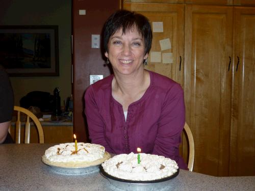 Pat and Wally brought the MC birthday pies.  They didn't bring two because I'm a pig -- we had 11 people!  And this way, I get a taste of both kinds!