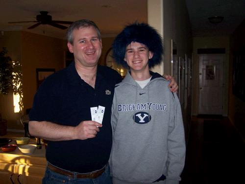 Alan and Elliot always ready to jump in the car and head to Provo for a BYU game!  The question is, if we got some blue hair for Alan would he wear it?  The anwer is . . . no.