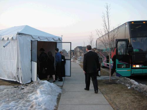 Headed into the "tunnel tent" that keeps you warm while you wait in line.