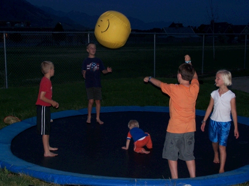 Justin and Parker Morgan, Clark Brown, Marielle and Jarom Hulme -- kind of hard to play with little Jarom in the middle!