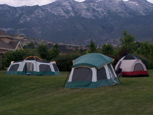 Family tents all set up for the sleepover.