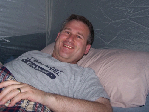 Alan being a good sport in the tent -- no one else would let me take a picture of them -- I wonder why?