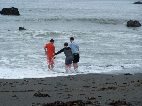 Elliot, Tess and Phillip testing the water.