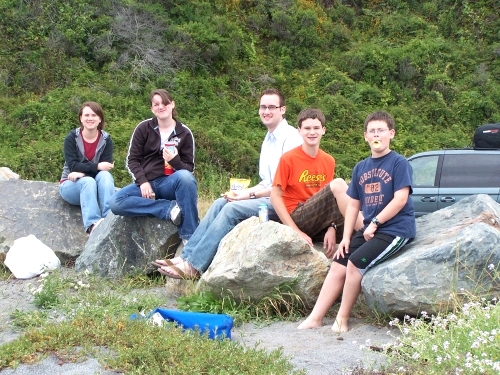 Stopping for a picnic on the beach along the way. This was Stone Lagoon at Humboldt Lagoons State Park. Clark has "pringle" lips.