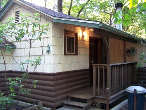 We had a fun cottage at the end of the drive -- our backyard was Humbolt Forest.  We had 2 trees growing up though the middle of our deck.