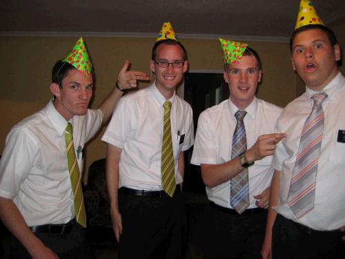 Silly birthday photos for Elder Miller's b-day.  