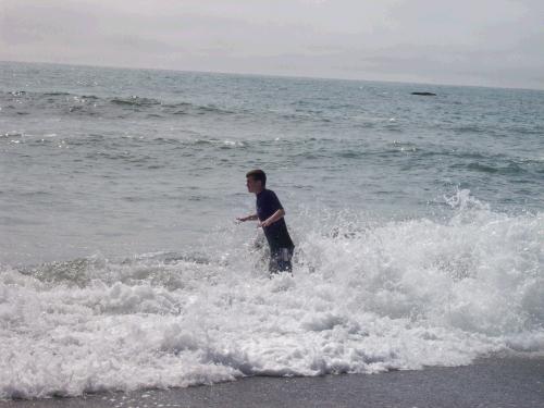 The kids enjoyed some freezing cold wave jumping...