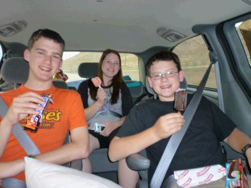 Of course on the drive back home we hit 100 degrees crossing Nevada and simply had to cool off with some ice cream from the gas station.