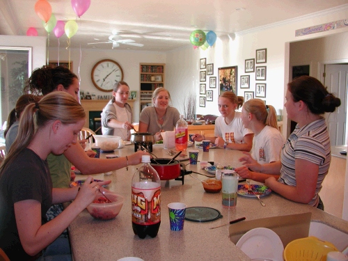 The night before her birthday, we gave Tess a surprise birthday party.  She acted surprised and I think she really was.  It was a delicious fondue party!