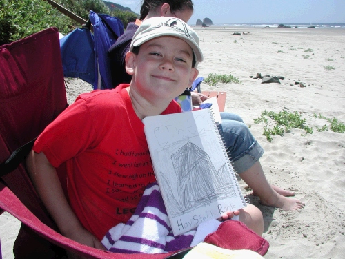 Clark's rendering of Haystack Rock in pencil.