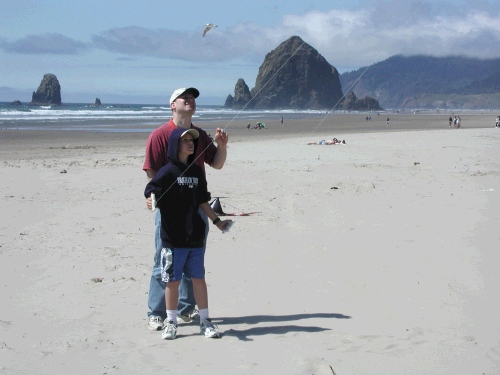 Alan helping Elliot get started with the trick kite.