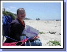 Madeleine's rendering of Haystack Rock in purple ink.