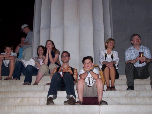 We sat on the steps and watched the lights come on as the sun went down.