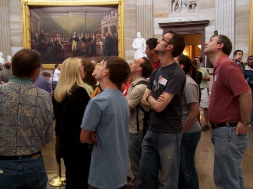 Here is our group looking up and around at all the amazing art.