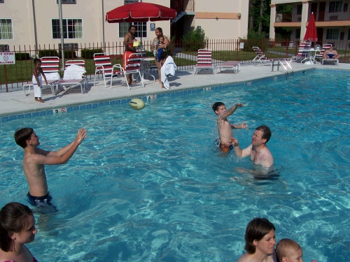 A refreshing evening at the hotel pool after a long day of walking and learning.