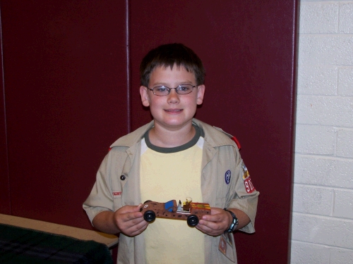 Clark with his pinewood derby car....