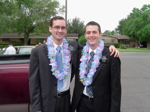 Loren's new companion the beginning of May -- Elder Carrier.
Zone Conference Day -- the Zone leaders gave the missionaries leis as part of a unity thing.