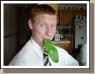 Loren and Elder Jensen at Sister Alaniz's house having fun with Nopales -- edible cactus leaves.