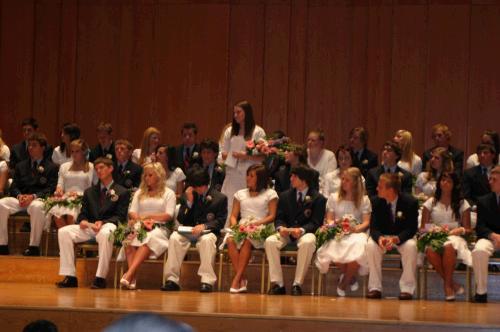 Each graduate stands up while nice things are said about their experience at and contribution to Waterford School.  "Ah shucks..."