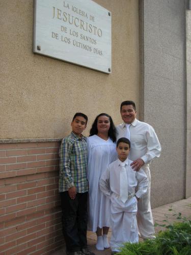 My first baptism in Parla on my first night there (Jhon Alvaro and Angela Aguirre and their two sons, Jhon Daniel and little Juan Manuel who just turned eight).