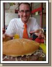 Eating with Aldo, our branch mission leader, at a place that boasts "posiblemente las hamburguesas mas grandes del mundo" (possibly the biggest hamburgers in the world). I know it looks like an optical illusion, but it was really that big. 