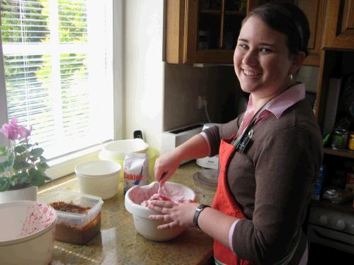 Tess helping Sister Engbjerg (Mission President's wife) with a weekend of cleaning and cooking at the mission home.