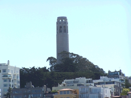 Coit Tower.  We walked up to the tower from Pier 39.  We took a couple of Ben and Jerry waffle cones with us to sustain us while we climbed!