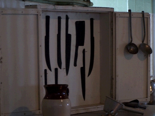 In the kitchen there were silhouettes of the knives so that at a glance it would be obvious if anything was missing.