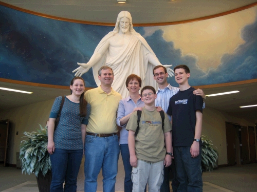 The family at the Oakland Temple Visitor Center.