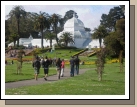 The group walking towards the flower conservatory in Golden Gate Park...