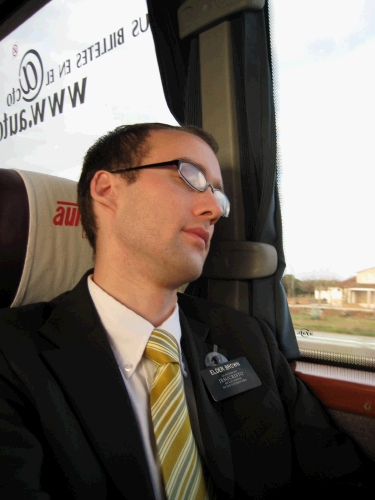 Tired missionary on the bus ride to Madrid. But the trick is that his companion was truly asleep, so Phillip had to resort to taking this picture of himself pretending to be asleep!