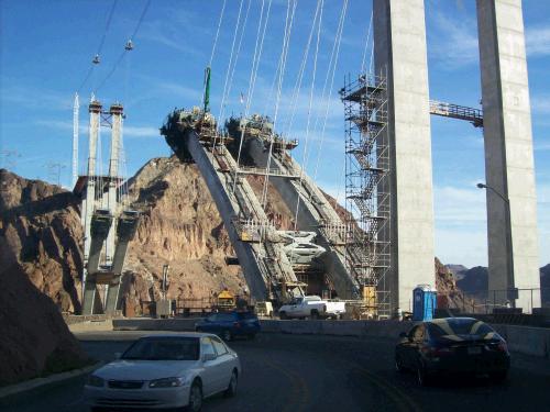 Driving across the Hoover Dam -- pretty cool new structure being built.