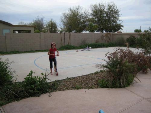 A sports court to ride bikes around.