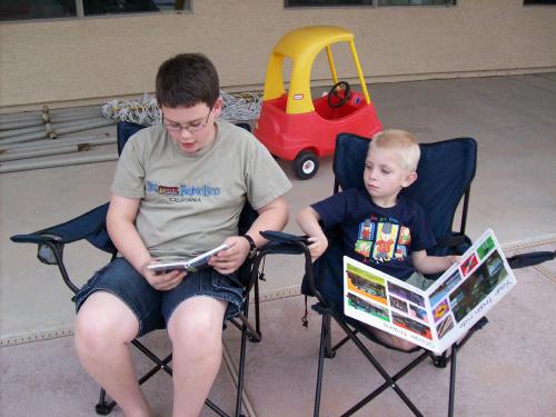 Reading books by the pool.