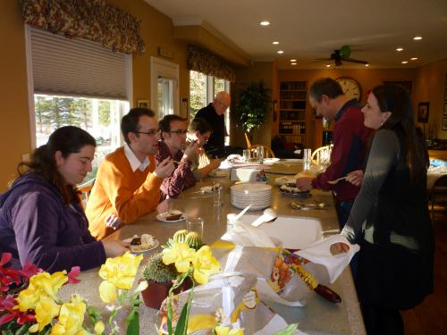 The whole family celebrating Pi Day (or maybe it was Elliot's birthday).