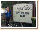 Terri Jones was kind enough to put Elliot's birthday on the marquee by the Pepperwood entrance. He's holding his driver's license (well, the temporary one, at least) that he got just a few minutes before.