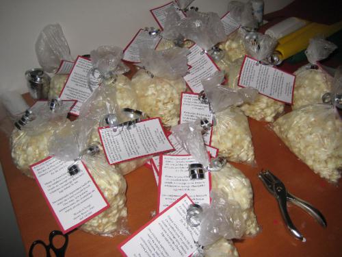 Sister Brown and Sister Free made popcorn treats with a Christmas message to give to people as gifts.