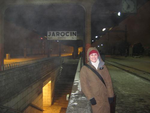 Waiting for a train. That haze is not smoke -- it's Sister Free's breath that is visible in front of the camera because it's so cold.