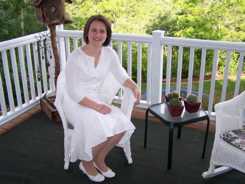 Tess on our deck just before leaving for graduation.